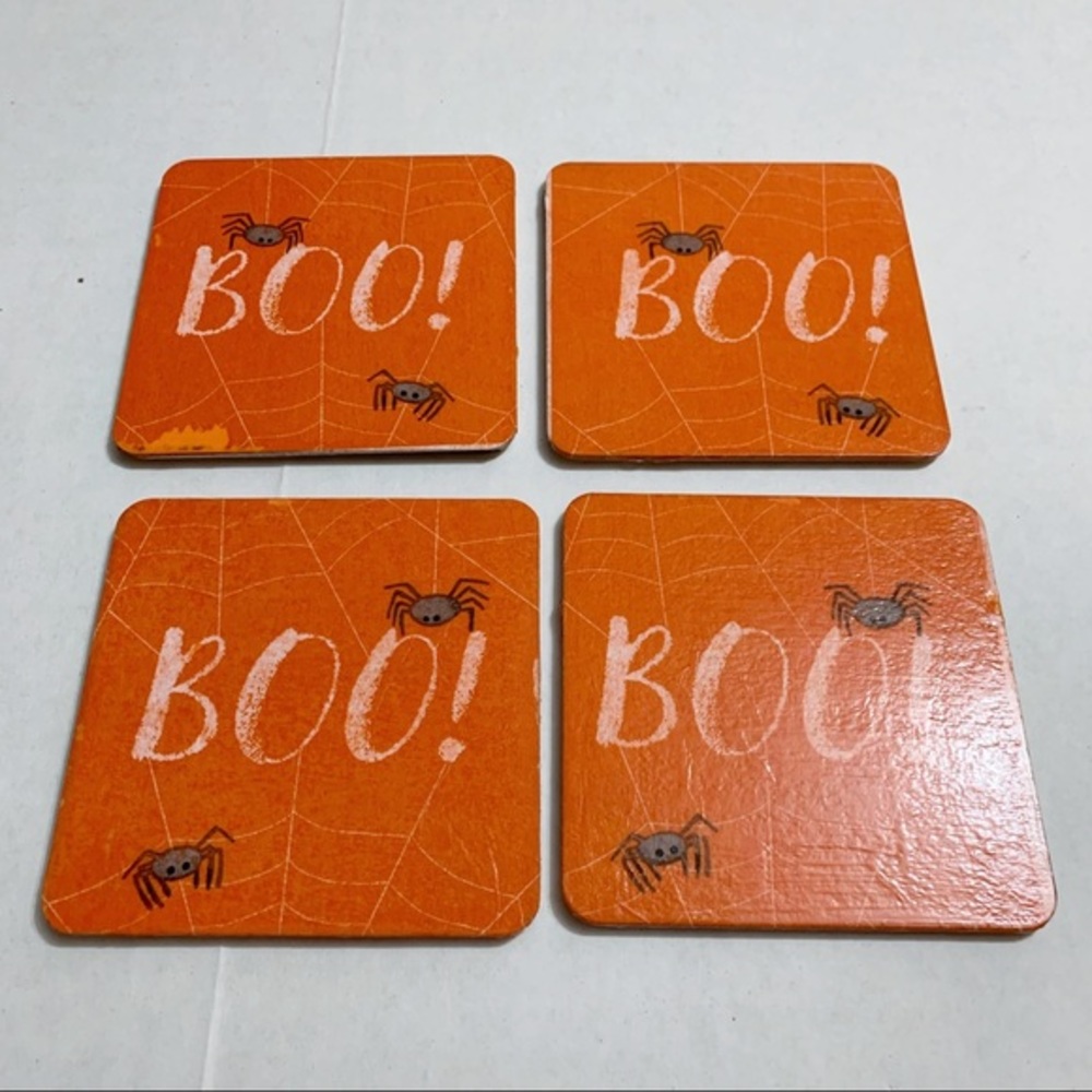 Cup Coasters, Halloween Spider "Boo" Wooden Coasters, Coaster Set